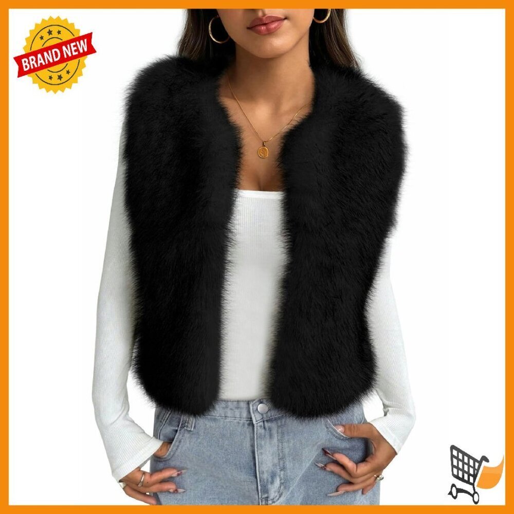 Faux Fur Vest Sleeveless Fuzzy Jacket Women's Outerwear Side Pockets